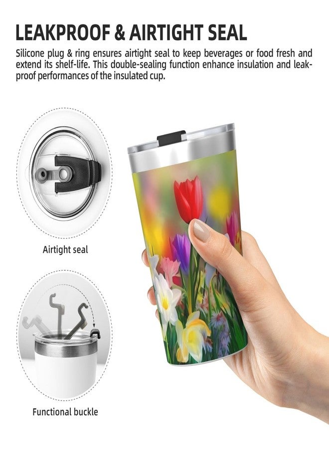 Dewoofly Spring Floral 12 OZ Insulated Tumbler Mug with Lid Straw, Summer Colorful Flowers Double Wall Vacuum Insulated Travel Coffee Cup for Hot and Cold Drinks - Image 3